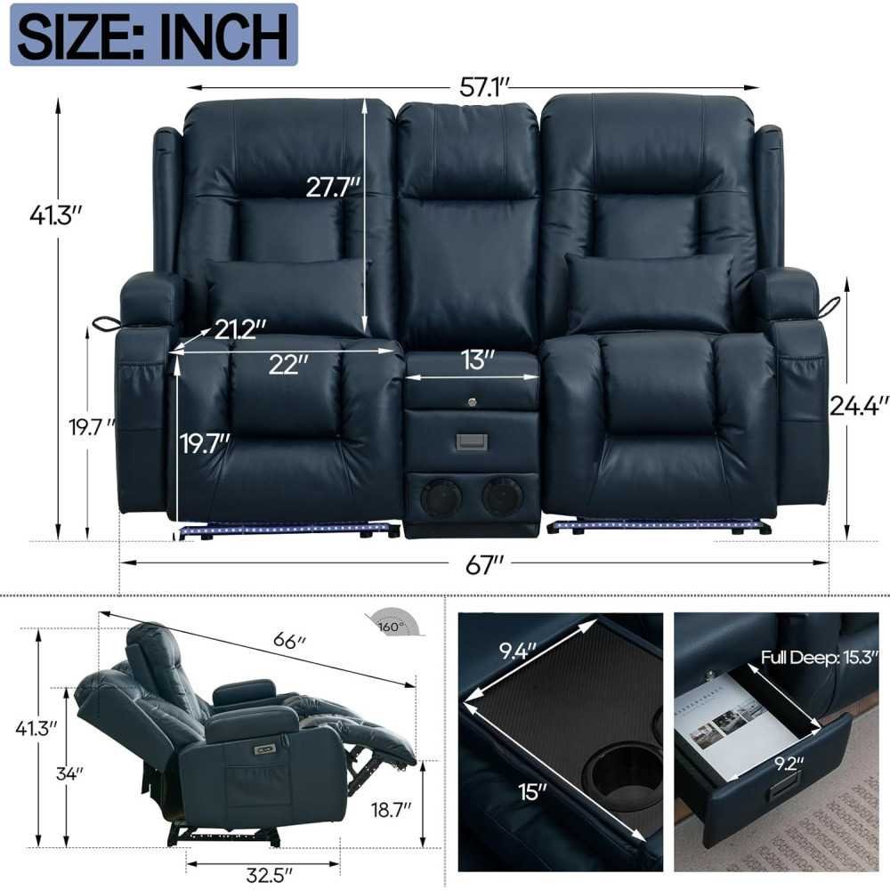 Deluxe Electric Loveseat Recliner Home Theater Seating with Built-in Tech Features and Ambient Lighting | TekChoice Electronics