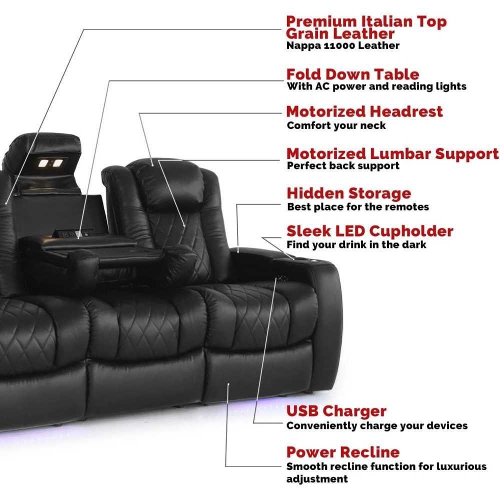 Premium Italian Leather Seating with Power Headrest, Lumbar Support, and Drop-Down | TekChoice Electronics