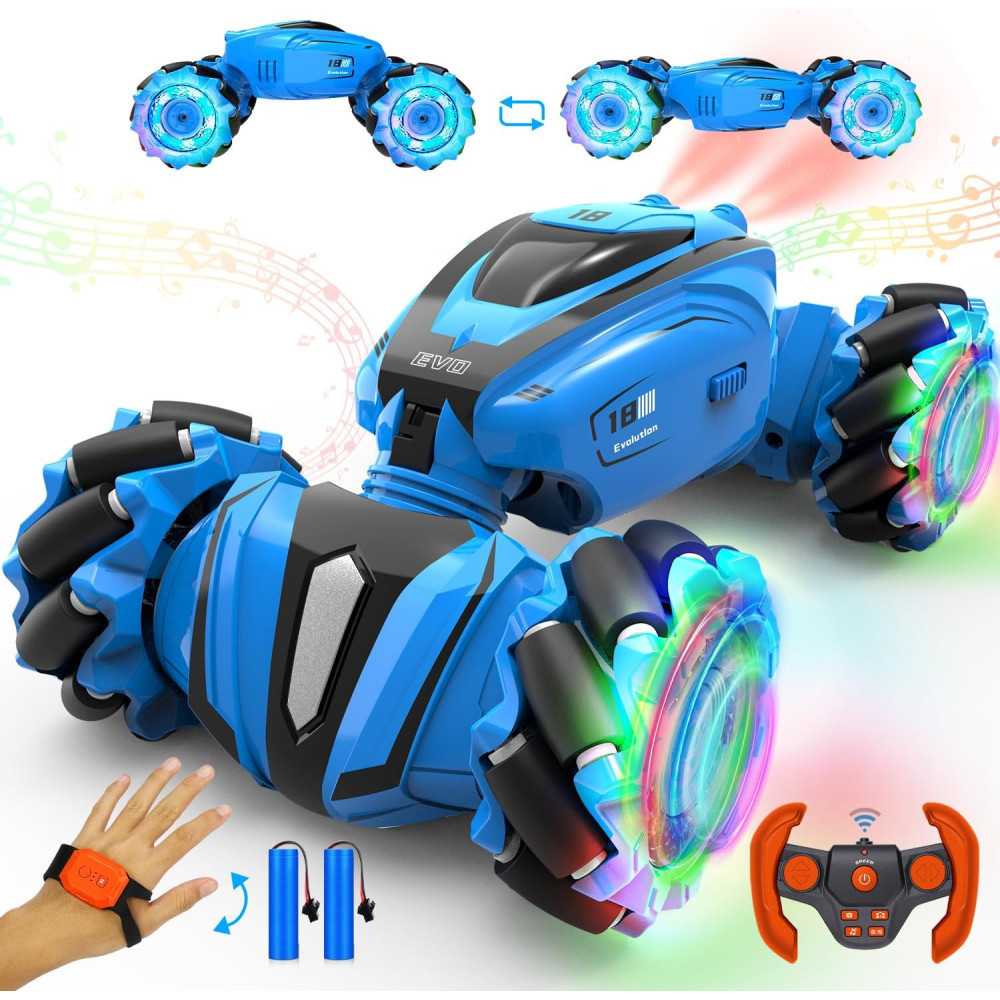 Double-Sided Mini Remote Control Stunt Car w/ 360 Flips and LED Lights