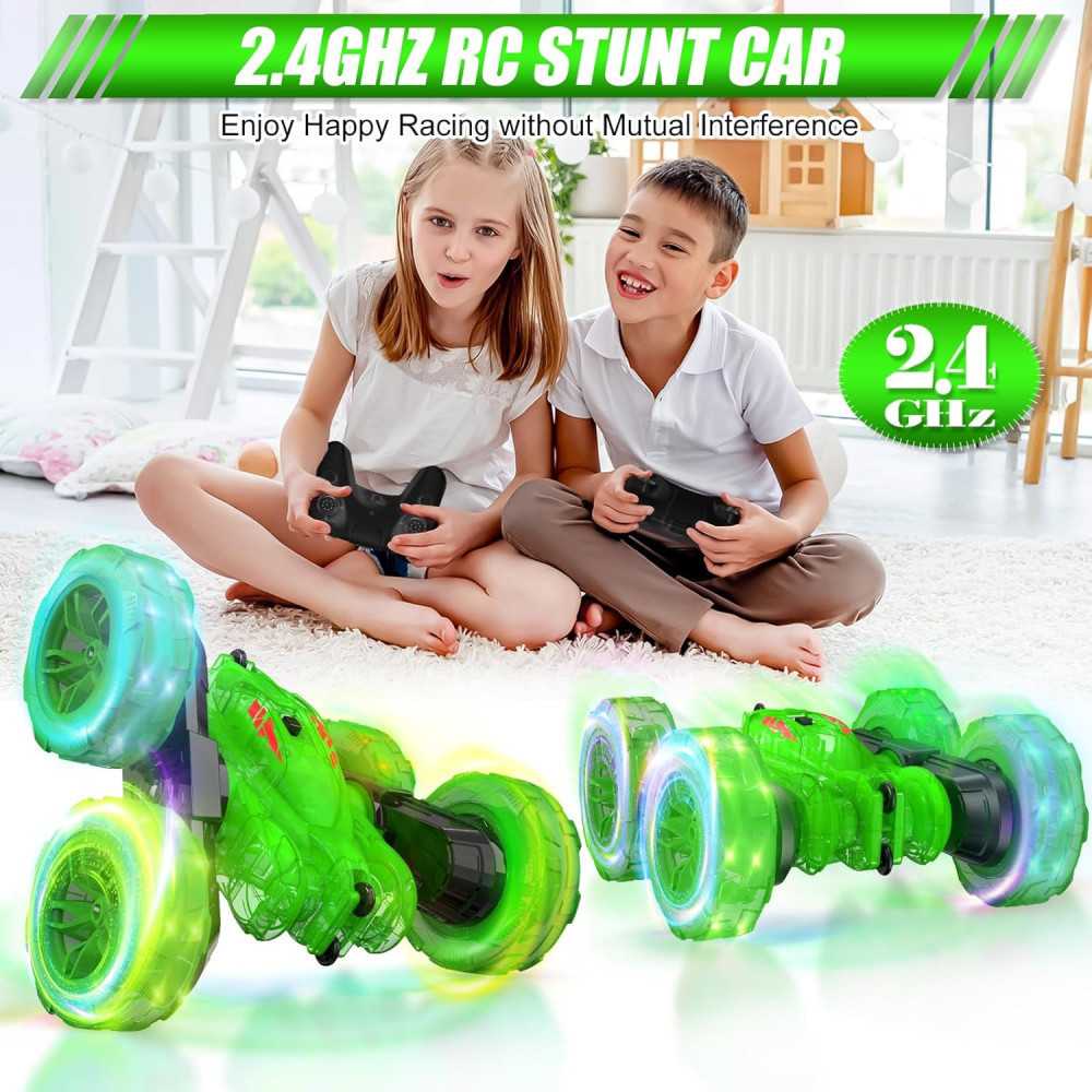 Rechargeable Remote Control Stunt Toy Car w/ Dazzling Lights and 360° Flips