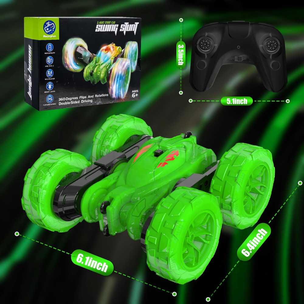 Rechargeable Remote Control Stunt Toy Car w/ Dazzling Lights and 360° Flips