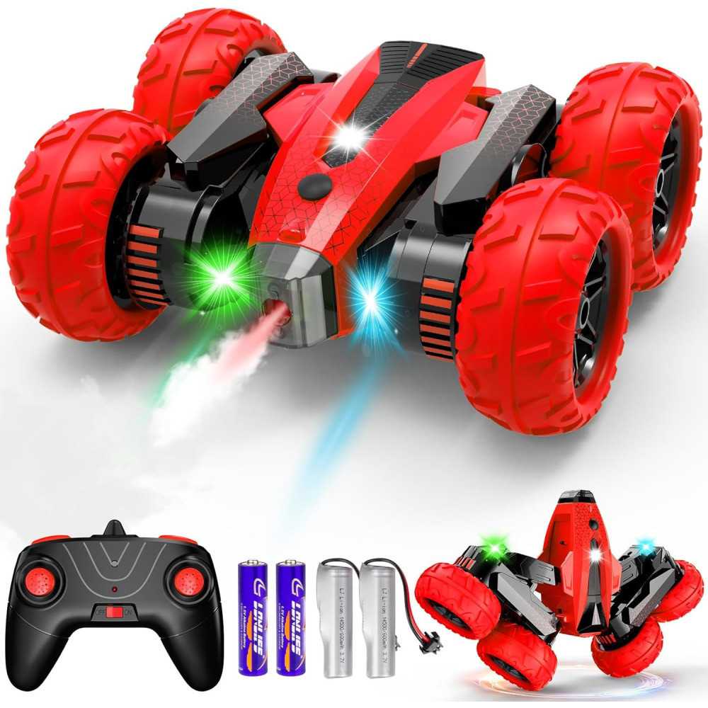 Double-Sided Mini Remote Control Stunt Car w/ 360 Flips and LED Lights