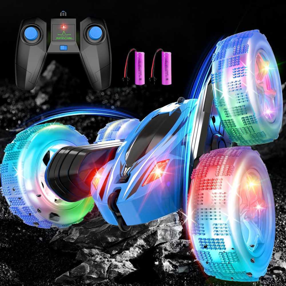 Double-Sided Mini Remote Control Stunt Car w/ 360 Flips and LED Lights