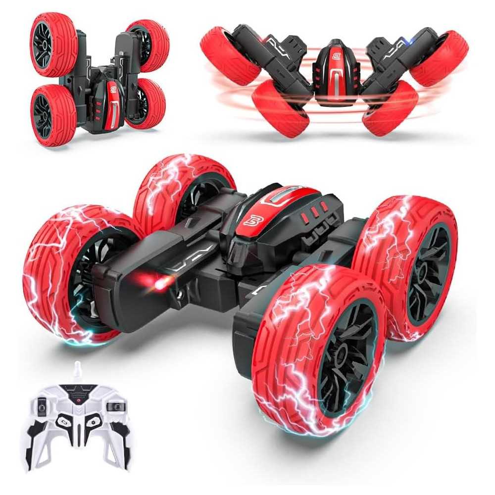 Double-Sided Mini Remote Control Stunt Car w/ 360 Flips and LED Lights