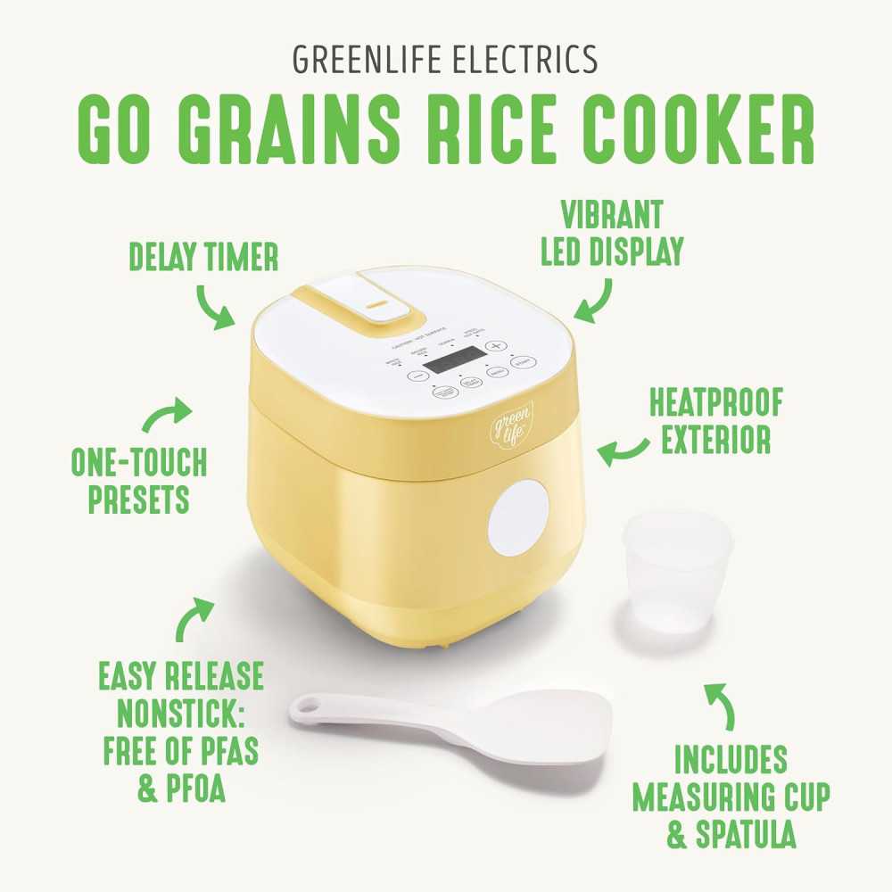 GreenLife 4-Cup Digital Rice Cooker w/ PFAS-Free Ceramic Pot and Auto Presets