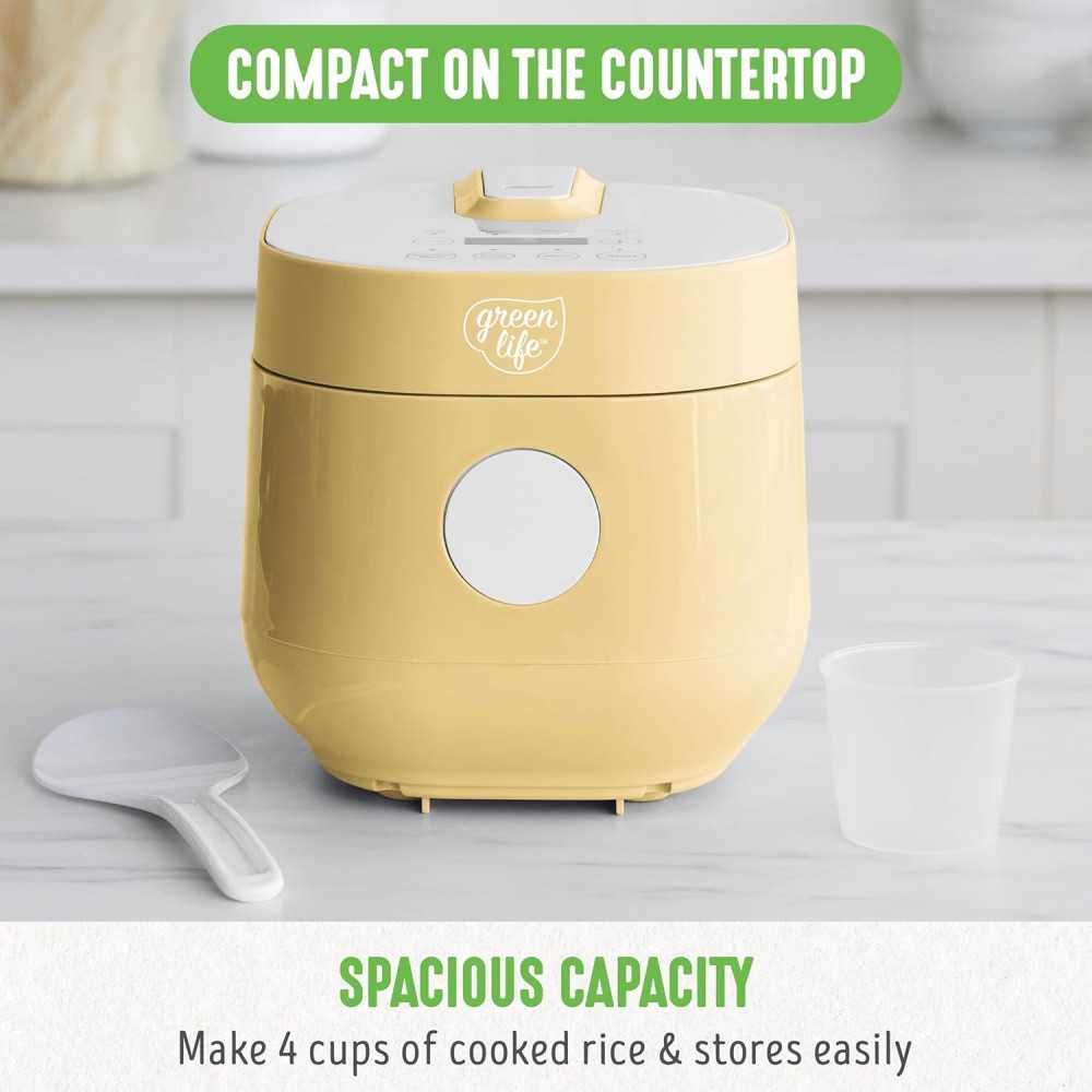 GreenLife 4-Cup Digital Rice Cooker w/ PFAS-Free Ceramic Pot and Auto Presets