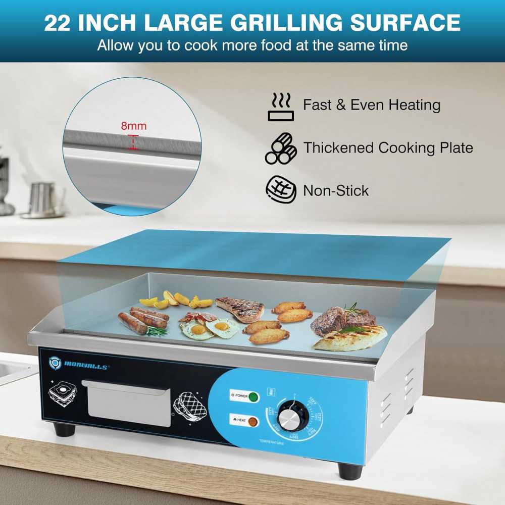 22 inch Electric Flat Top Grill for Professional Kitchens