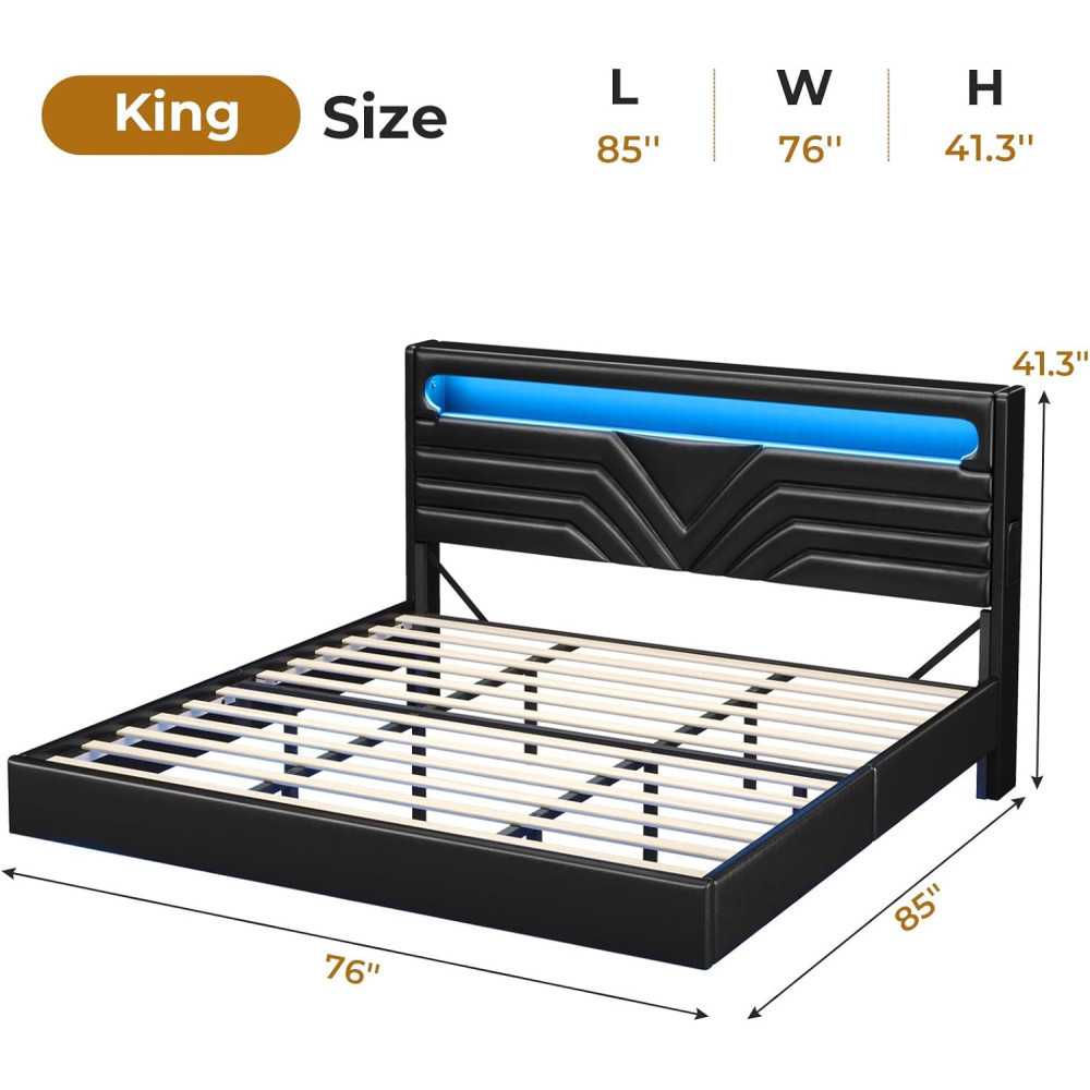 Bed Frame w/ Type-C/USB Charging, Hidden Storage, and RGB Platform