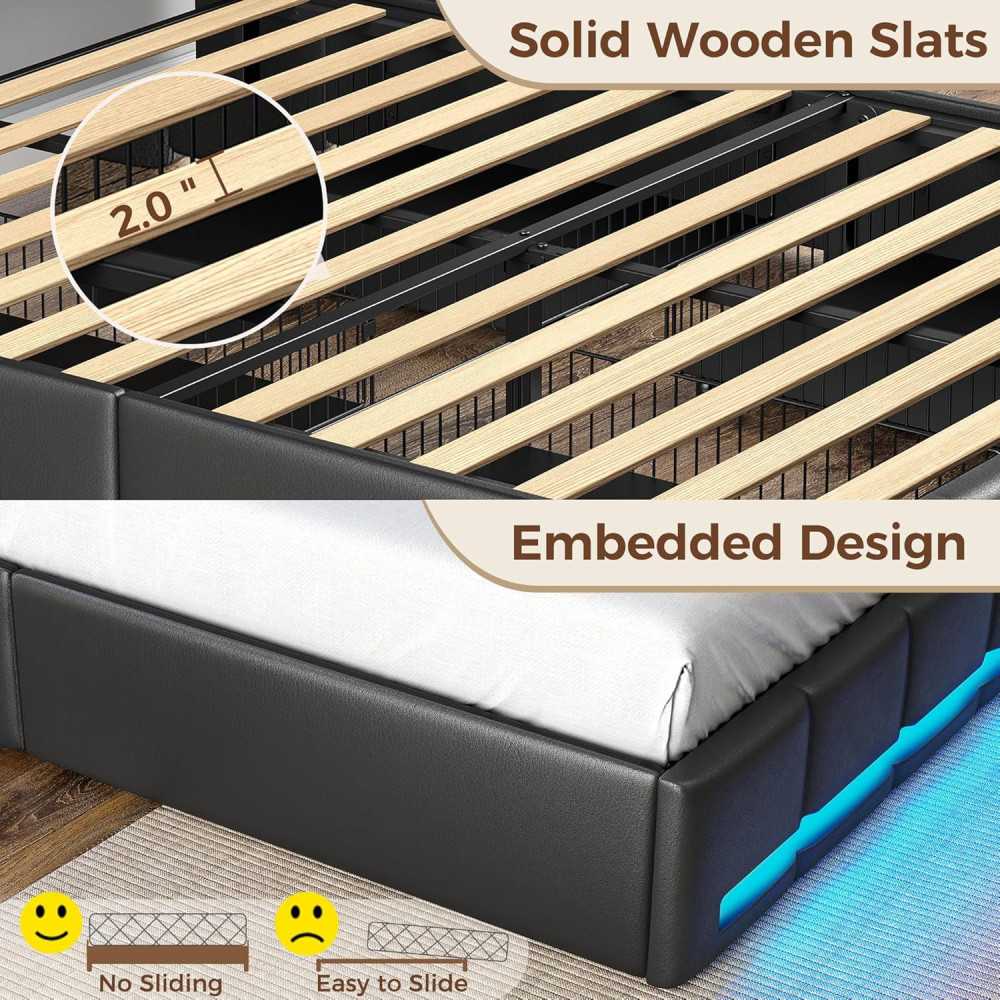 Bed Frame w/ LED Lights and Storage Features for Modern Comfort