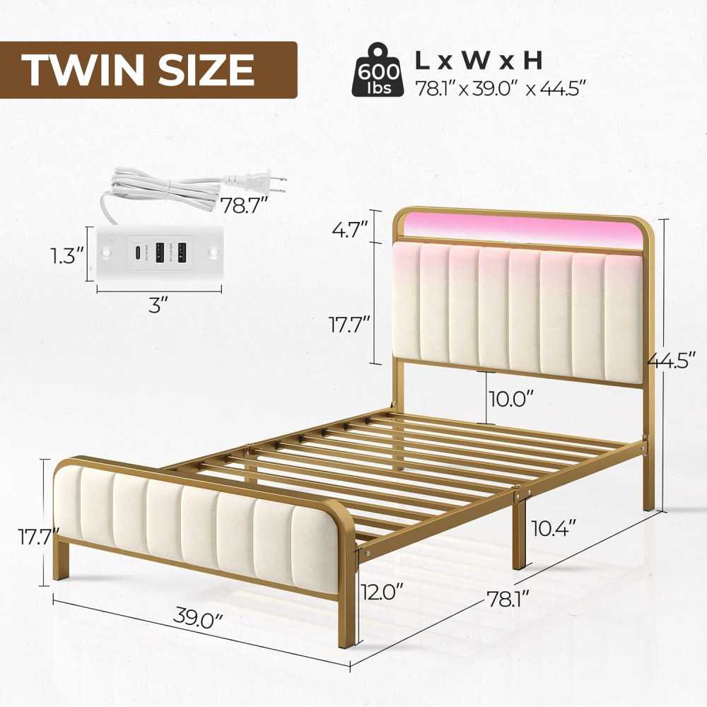 Bed Frame w/ LED Lights and Charging Station