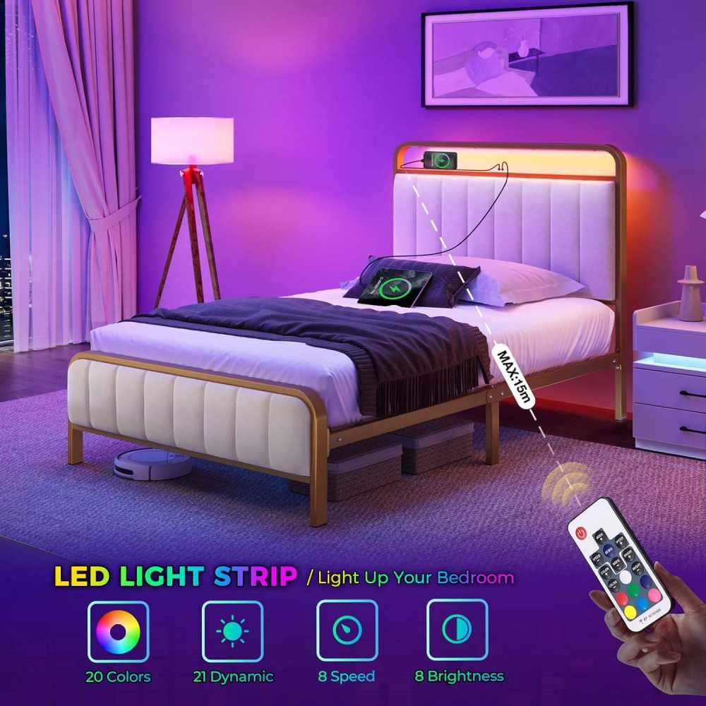 Bed Frame w/ LED Lights and Charging Station