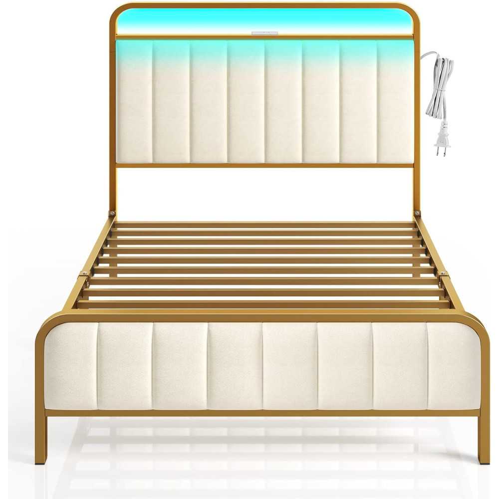 Bed Frame w/ LED Lights and Charging Station