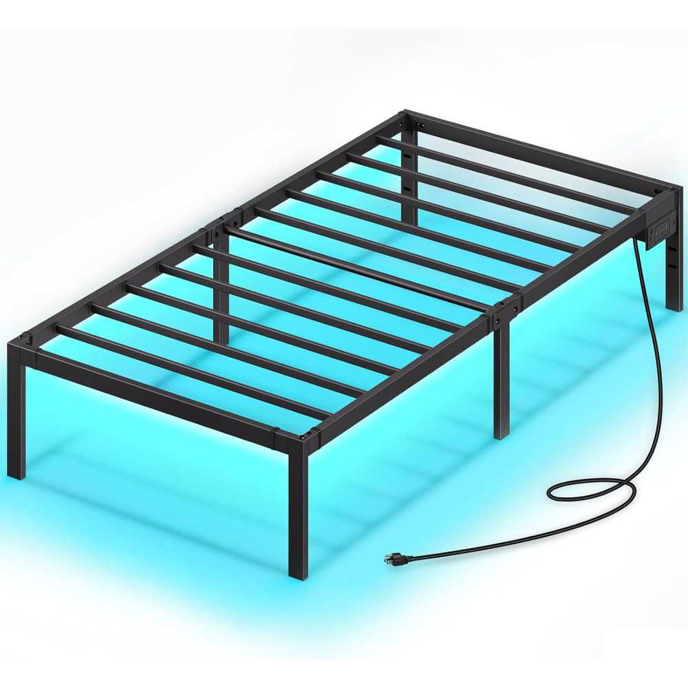 Bed Frame w/ Type-C/USB Charging, Hidden Storage, and RGB Platform