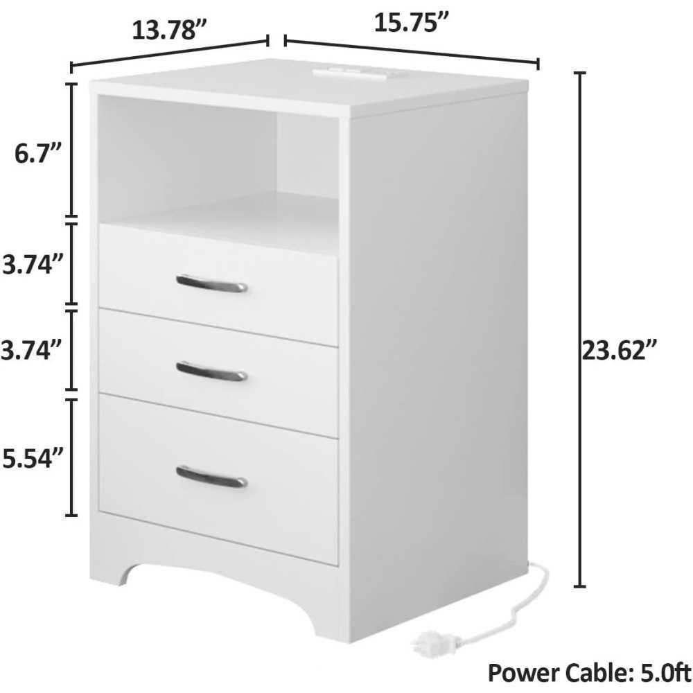 Set of 2 Nightstands featuring USB Charging Station, 3 Drawers, and Open Storage