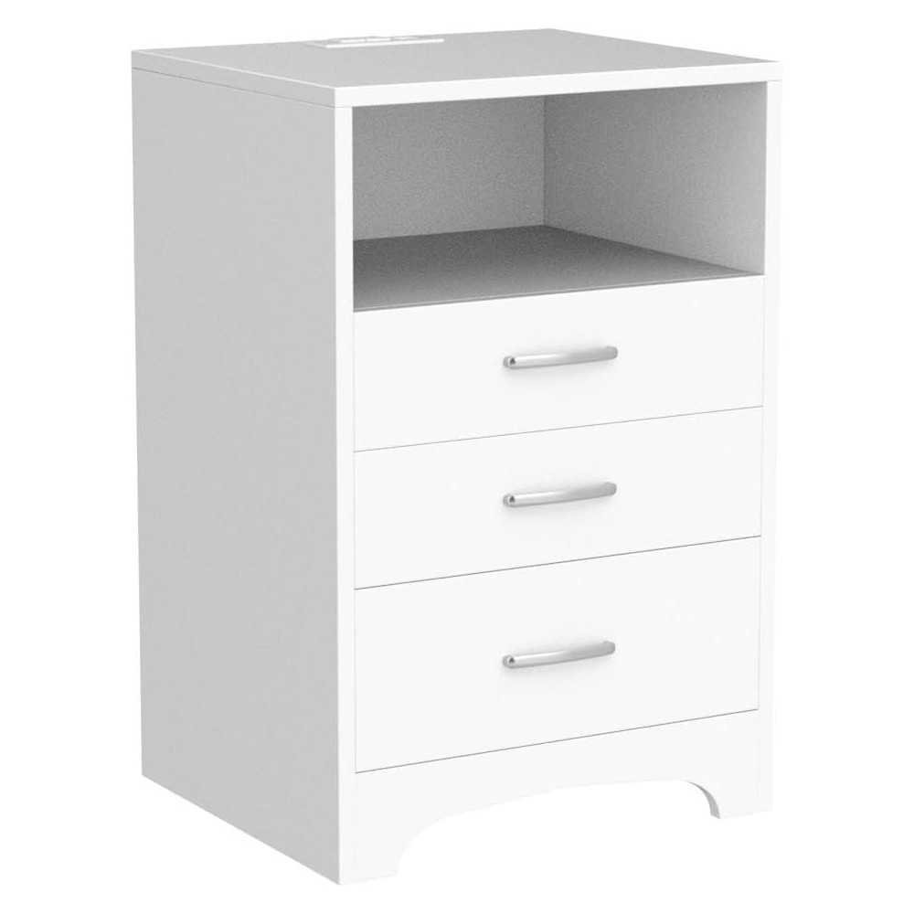 Set of 2 Nightstands featuring USB Charging Station, 3 Drawers, and Open Storage