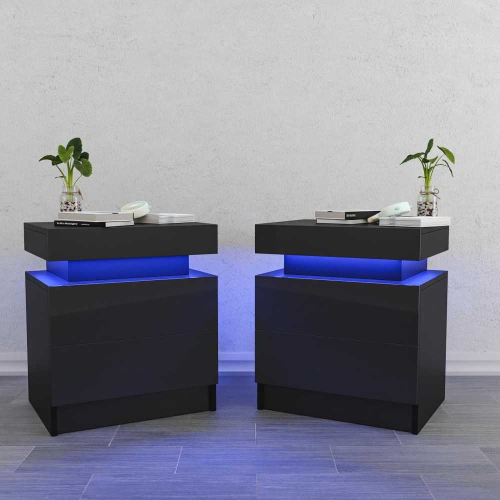 Modern LED Nightstands with Smart Features & High Gloss Drawers