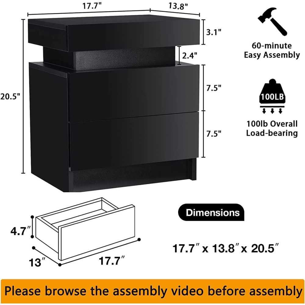 Modern LED Nightstands with Smart Features & High Gloss Drawers