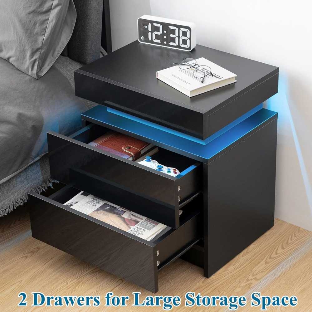 Modern LED Nightstands with Smart Features & High Gloss Drawers