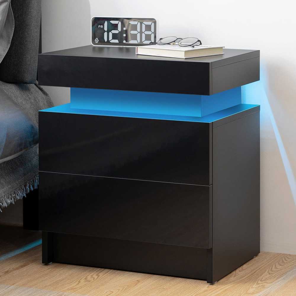 Modern LED Nightstands with Smart Features & High Gloss Drawers