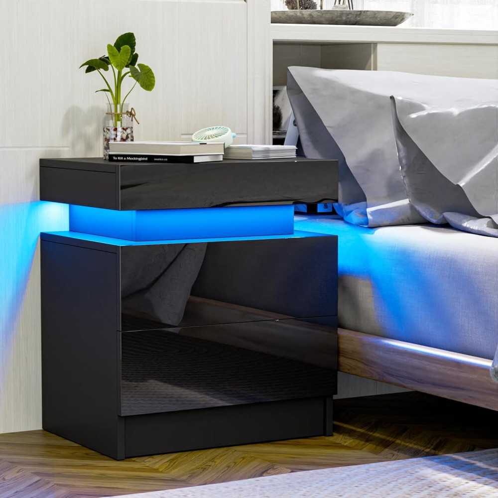 Modern LED Nightstands with Smart Features & High Gloss Drawers