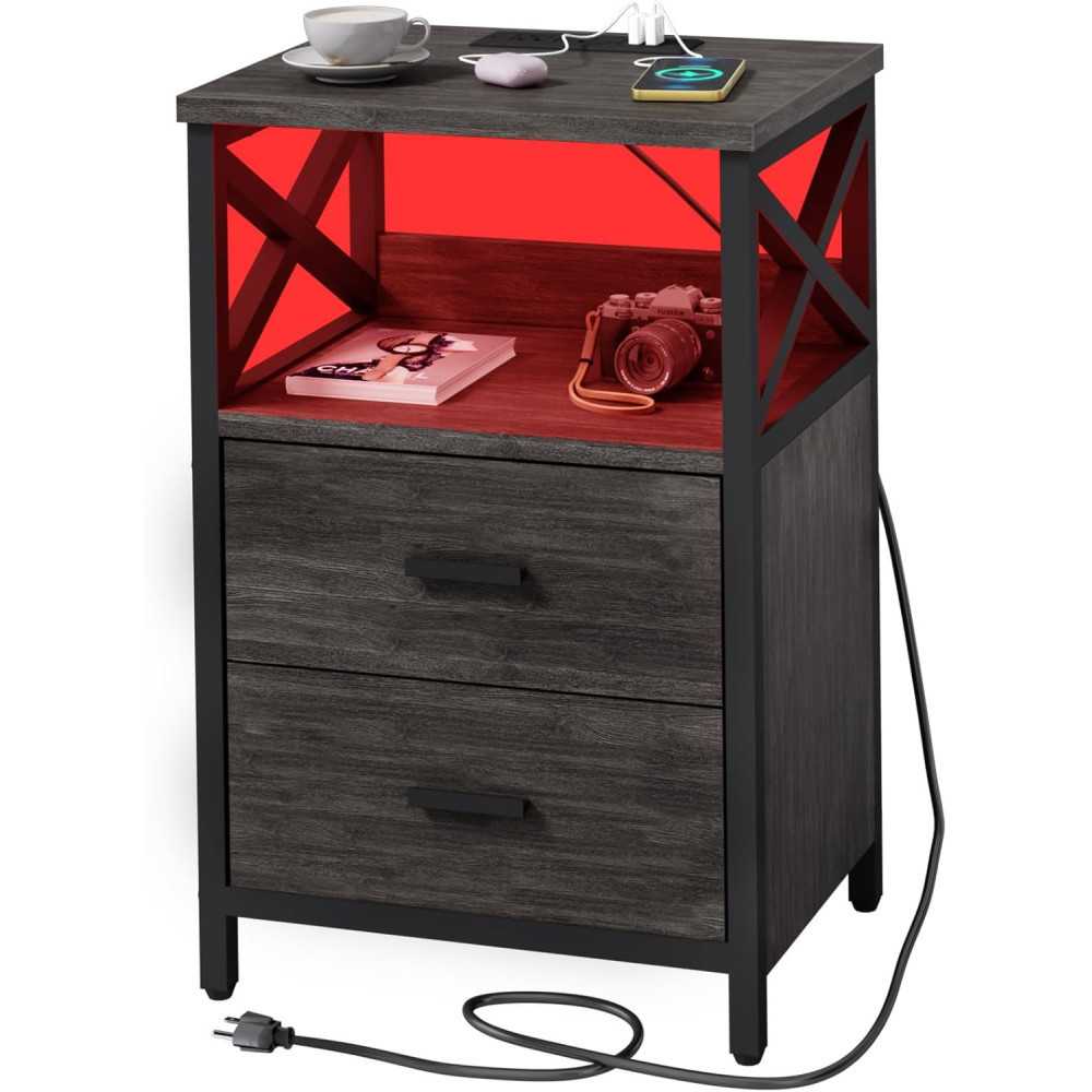 LED Nightstand and Tall Dresser w/ Built-in Charging Station and USB Ports for a Modern Touch