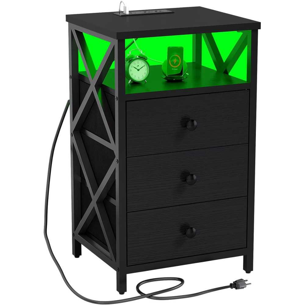 LED Nightstand and Tall Dresser w/ Built-in Charging Station and USB Ports for a Modern Touch