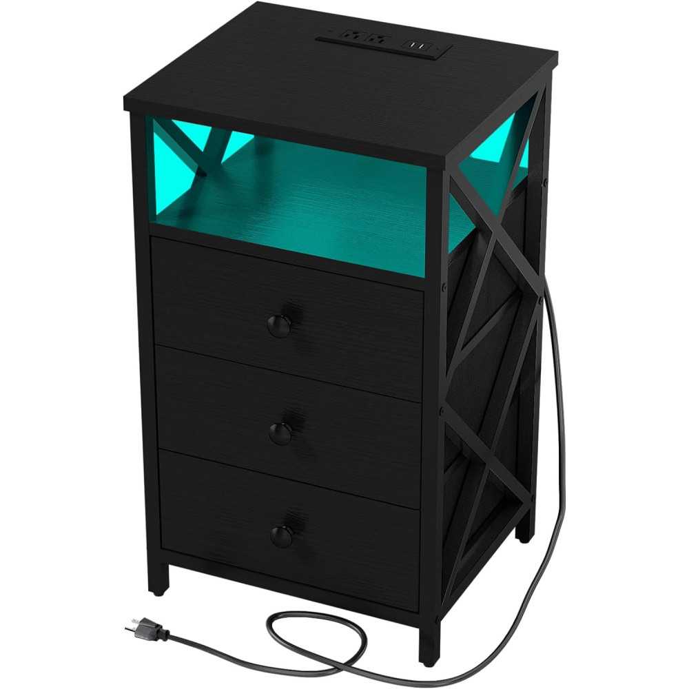 LED Nightstand and Tall Dresser w/ Built-in Charging Station and USB Ports for a Modern Touch