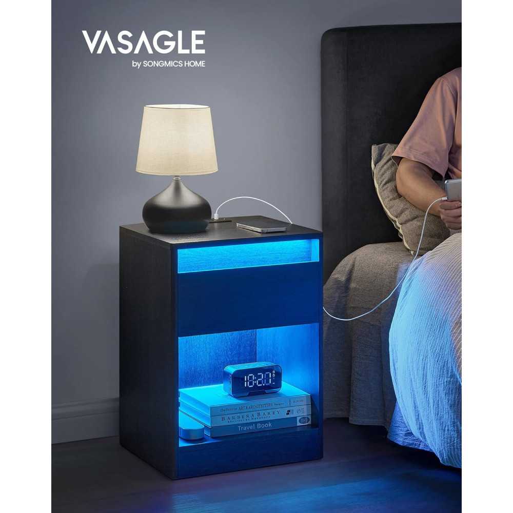 Modern Nightstand w/ Integrated Charging Station and Adjustable LED Lights