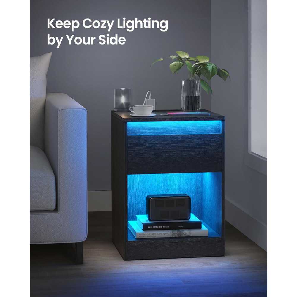 Modern Nightstand w/ Integrated Charging Station and Adjustable LED Lights