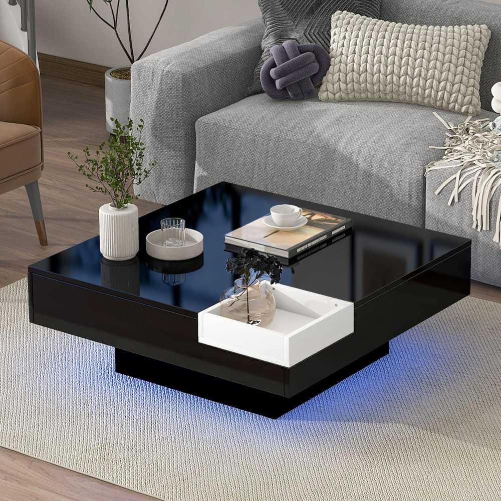 Bed Frame w/ LED Lights and Storage Features for Modern Comfort