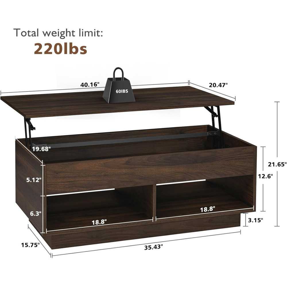 Dark Walnut Coffee Table w/ Hidden Storage and LED Lights