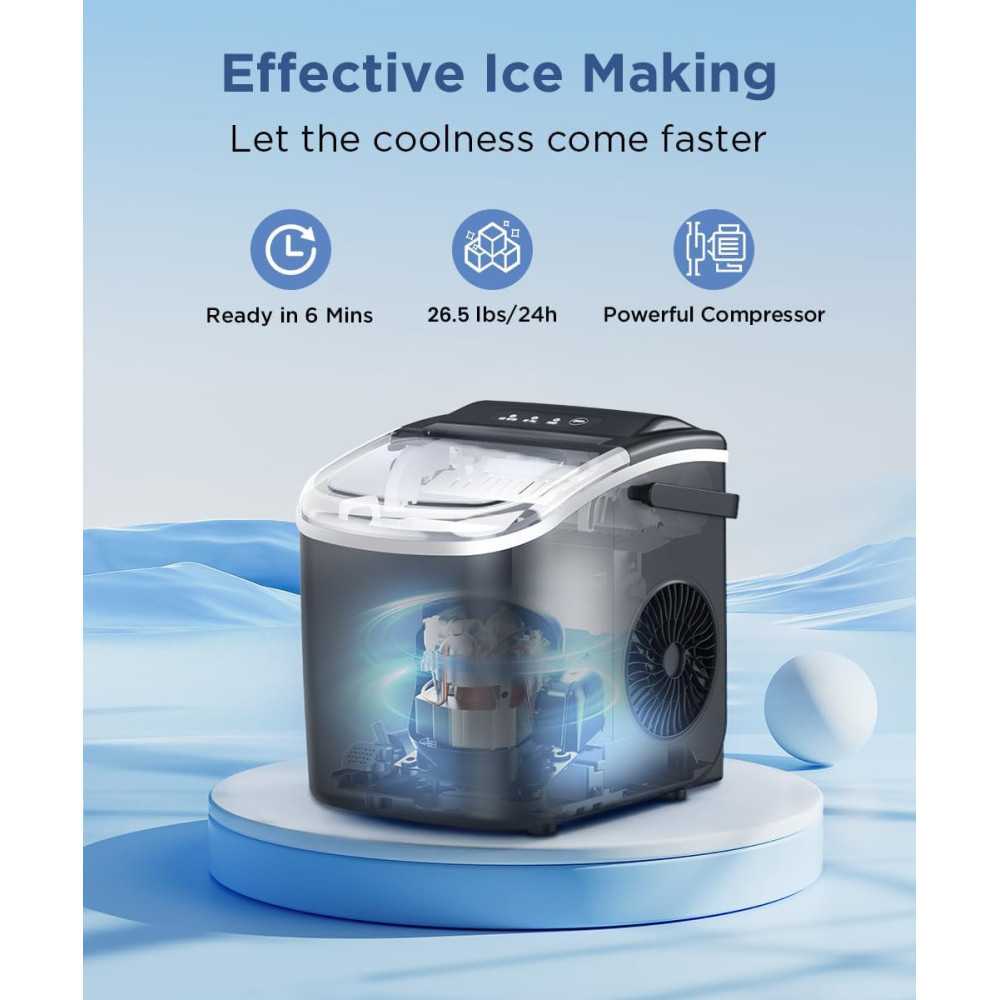 Portable Ice Maker: 26.5lbs Fast Ice Production and Self-Cleaning Feature