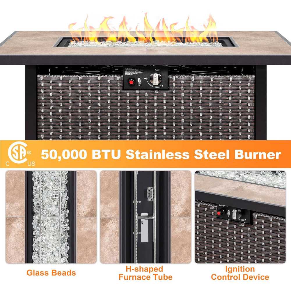 50,000 BTU Propane Gas Fire Pit Table