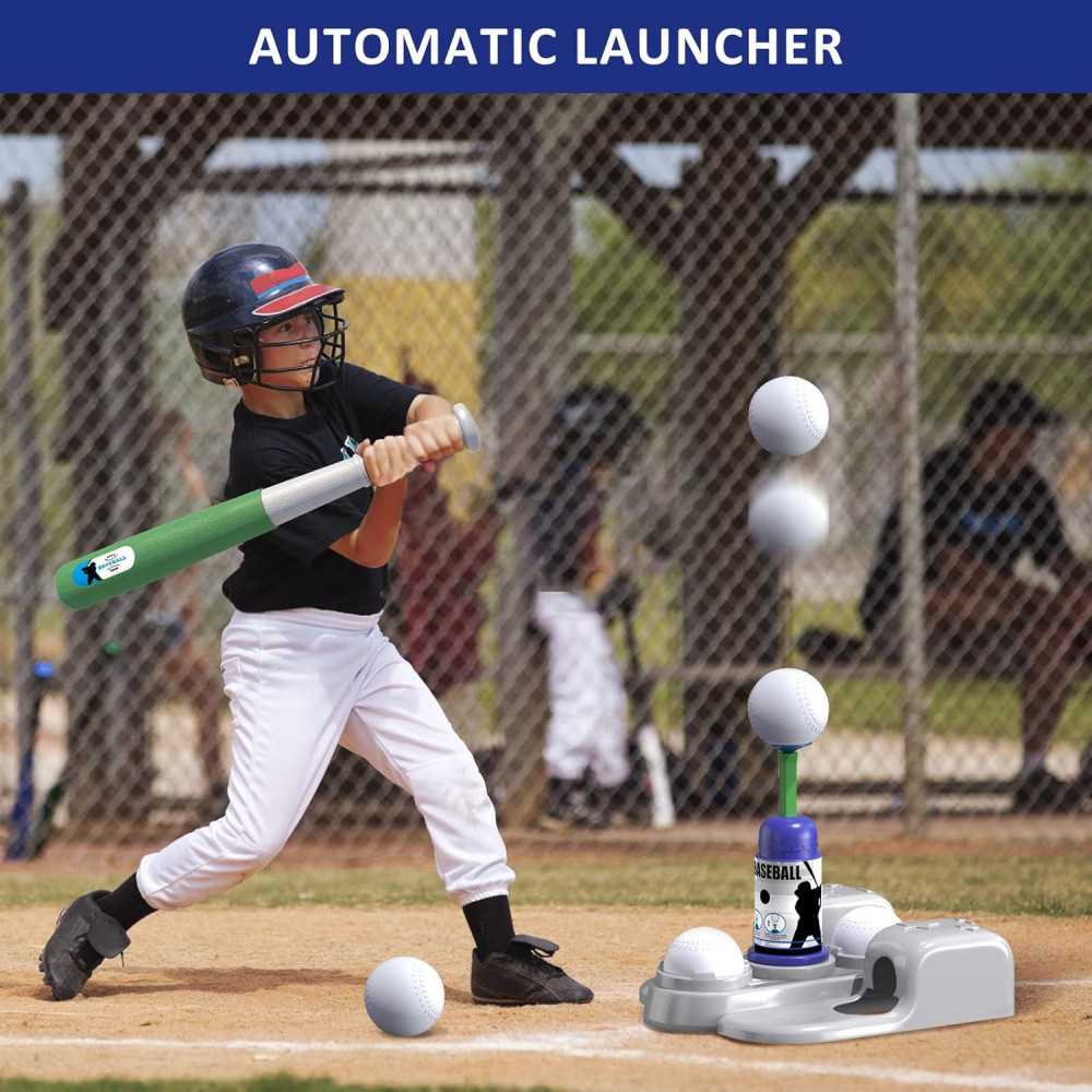 2-in-1 Tee Ball Set for Toddlers w/ Automatic Pitching Machine and Adjustable Bat