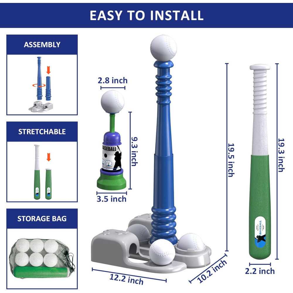 2-in-1 Tee Ball Set for Toddlers w/ Automatic Pitching Machine and Adjustable Bat