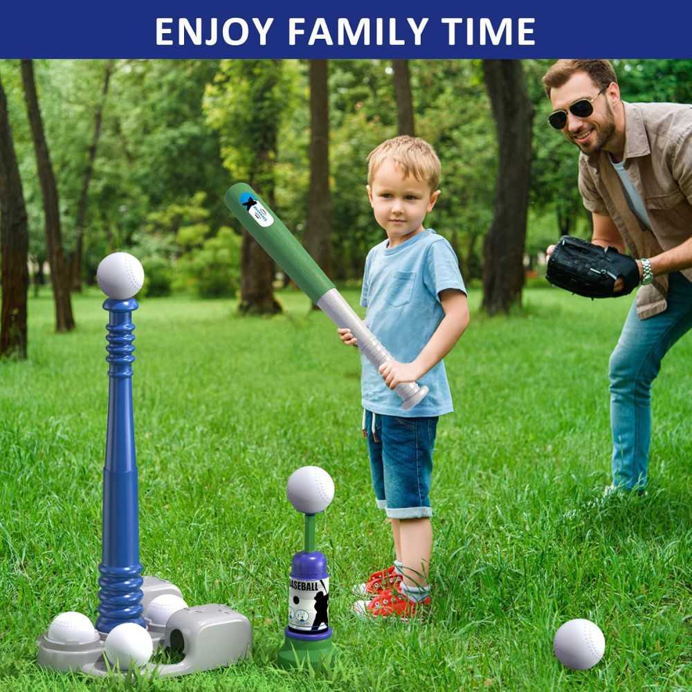 2-in-1 Tee Ball Set for Toddlers w/ Automatic Pitching Machine and Adjustable Bat