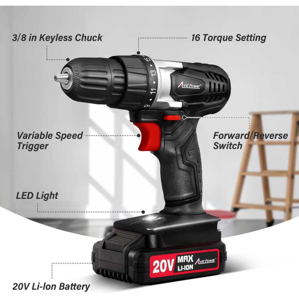 20V Cordless Drill Kit with Variable Speed and 22pcs Drill Bits