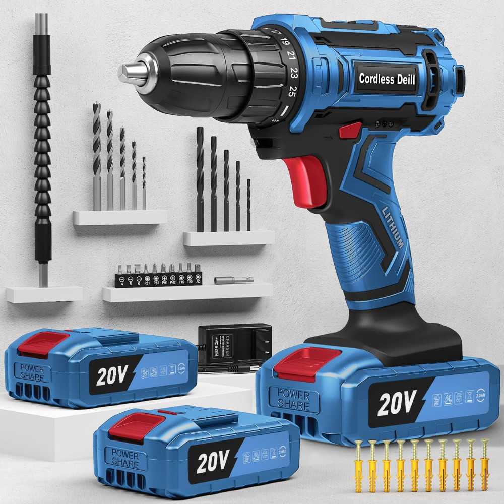 20V Cordless Drill Kit w/ 24-Torque Setting and Complete Accessories