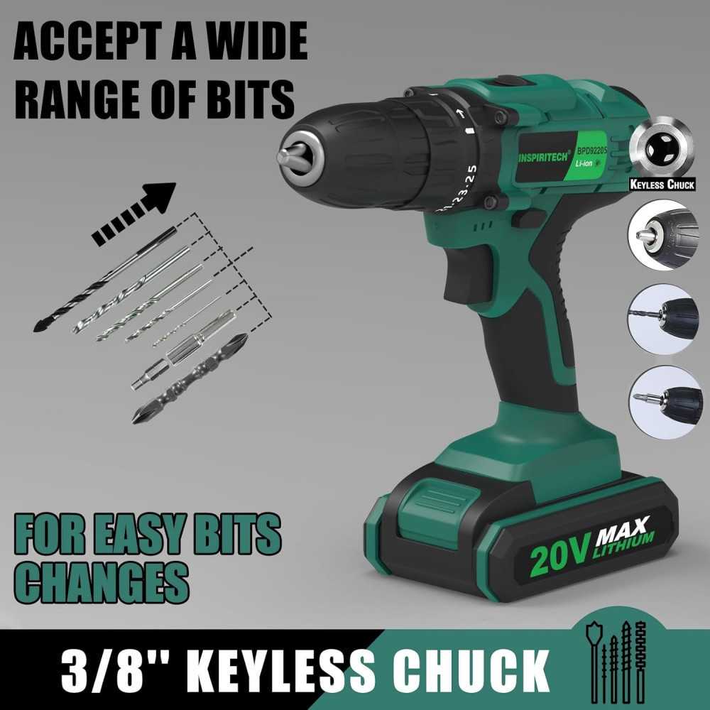 20V Cordless Drill Kit w/ 24-Torque Setting and Complete Accessories