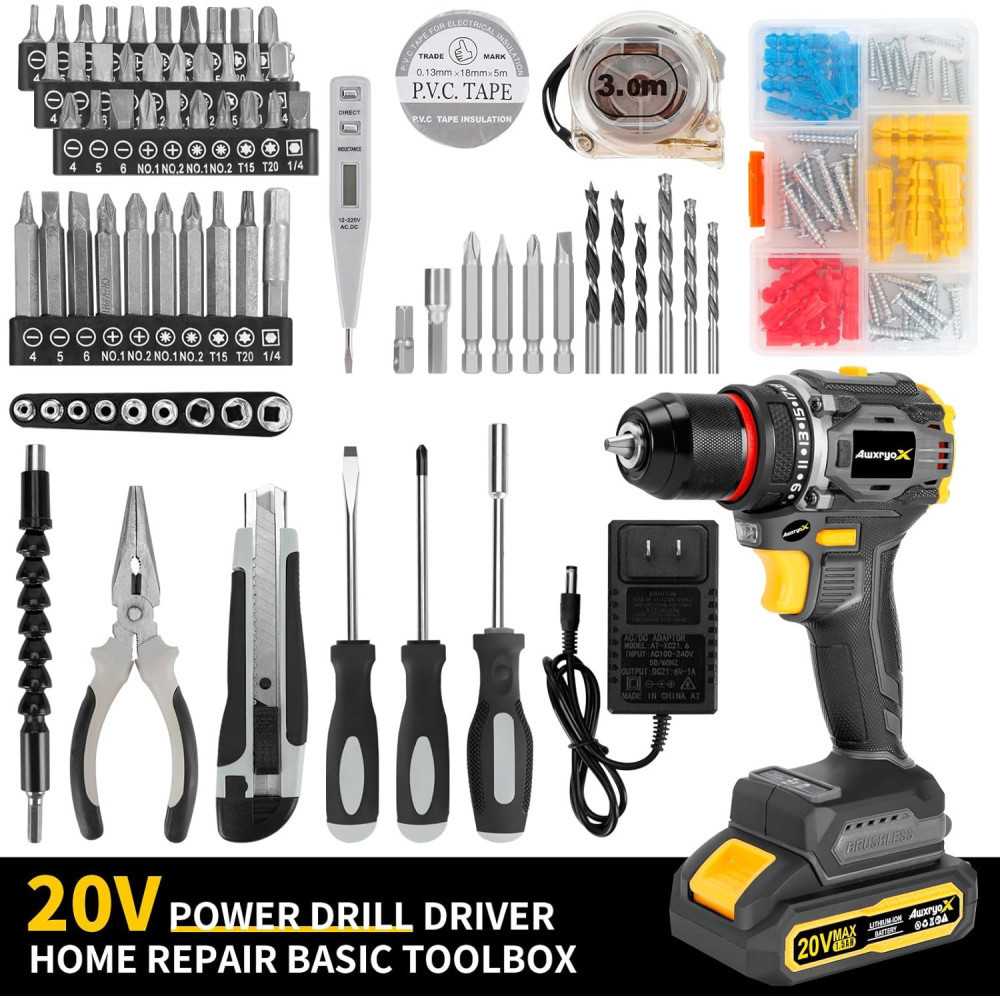 20V Brushless Drill Tool Set w/ 135-Piece DIY Kit