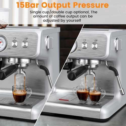 Stainless Steel Espresso Machine with Built-In Grinder and Milk Frother | TekChoice Electronics