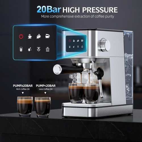 Espresso Machine featuring 20 Bar Pressure, Milk Frother, and LED Touchscreen Control | TekChoice Electronics