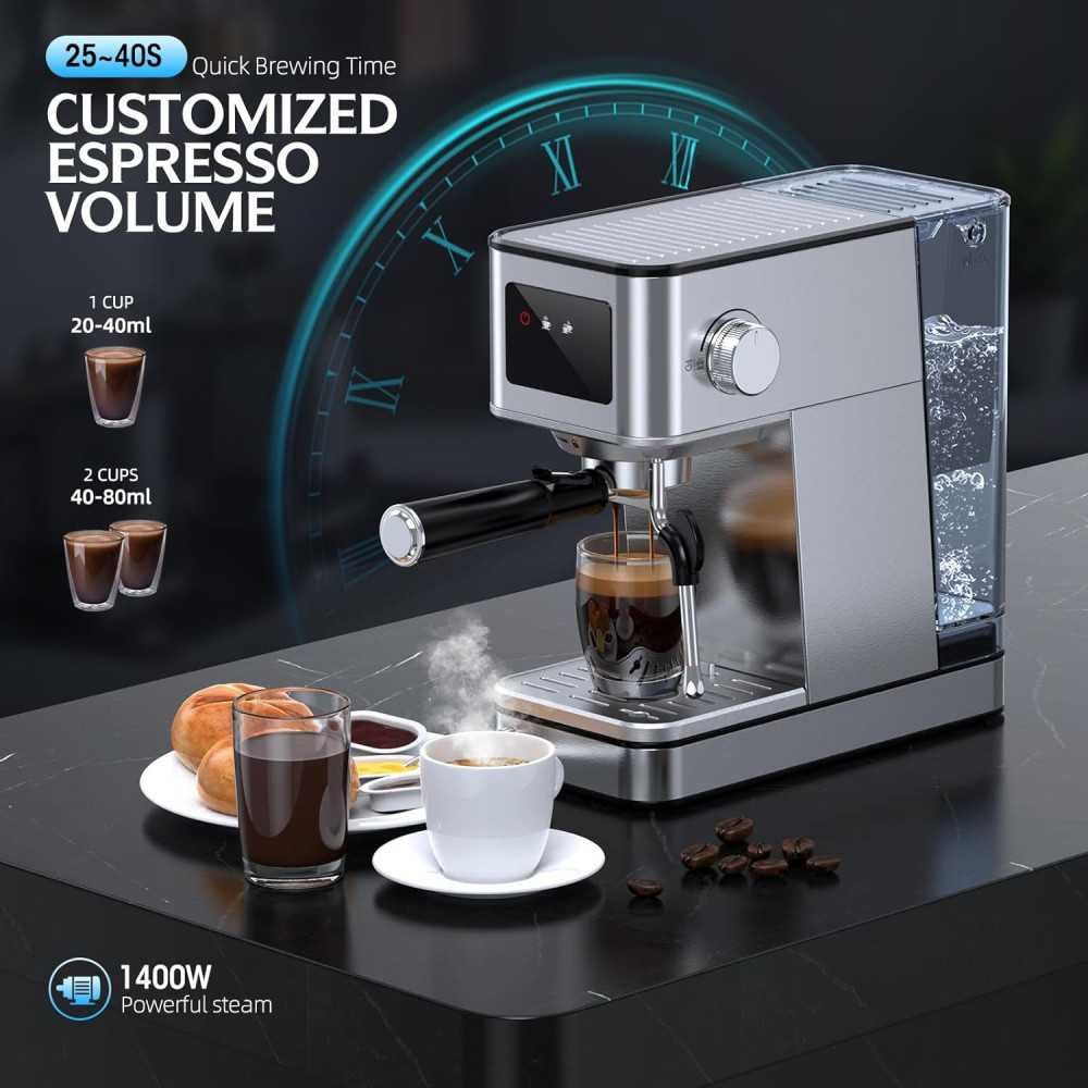 Espresso Machine featuring 20 Bar Pressure, Milk Frother, and LED Touchscreen Control | TekChoice Electronics