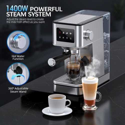 Espresso Machine featuring 20 Bar Pressure, Milk Frother, and LED Touchscreen Control | TekChoice Electronics