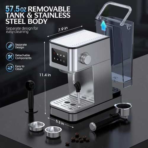 Espresso Machine featuring 20 Bar Pressure, Milk Frother, and LED Touchscreen Control | TekChoice Electronics