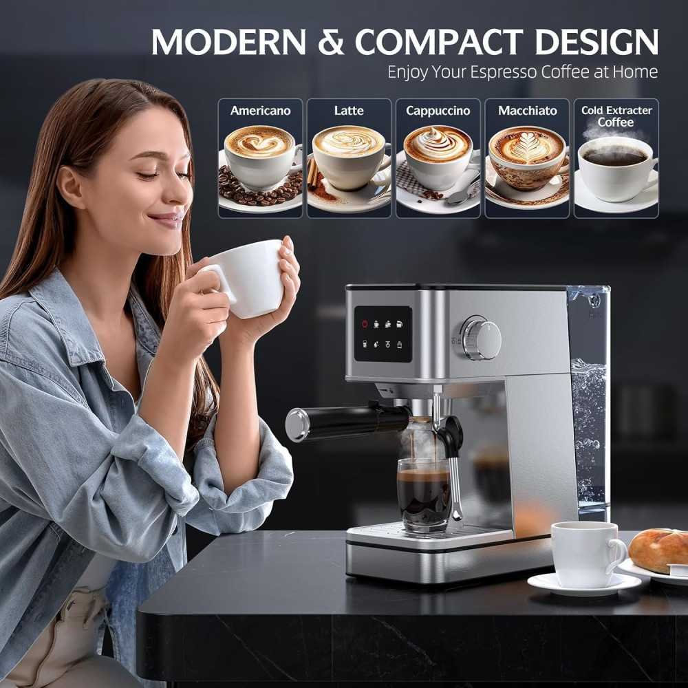 Espresso Machine featuring 20 Bar Pressure, Milk Frother, and LED Touchscreen Control | TekChoice Electronics