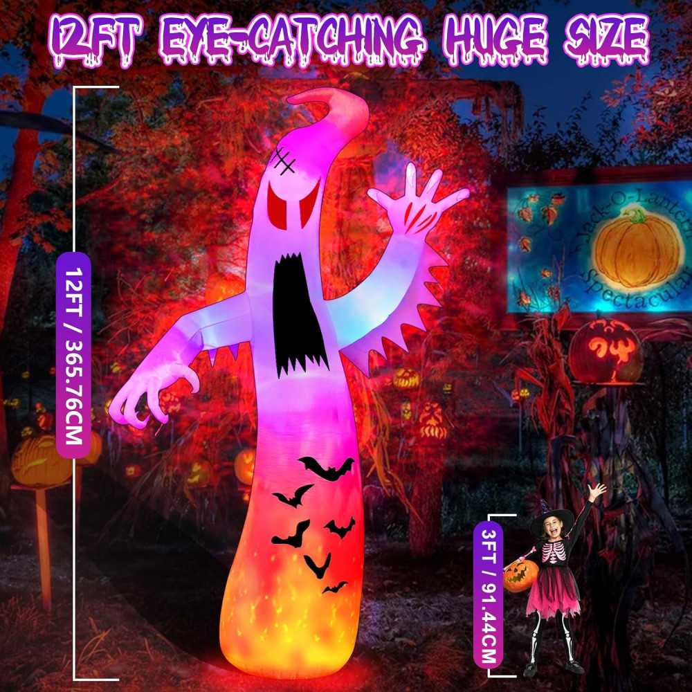 12 FT Giant Ghost Inflatable w/ Flashing Lights Halloween Decoration