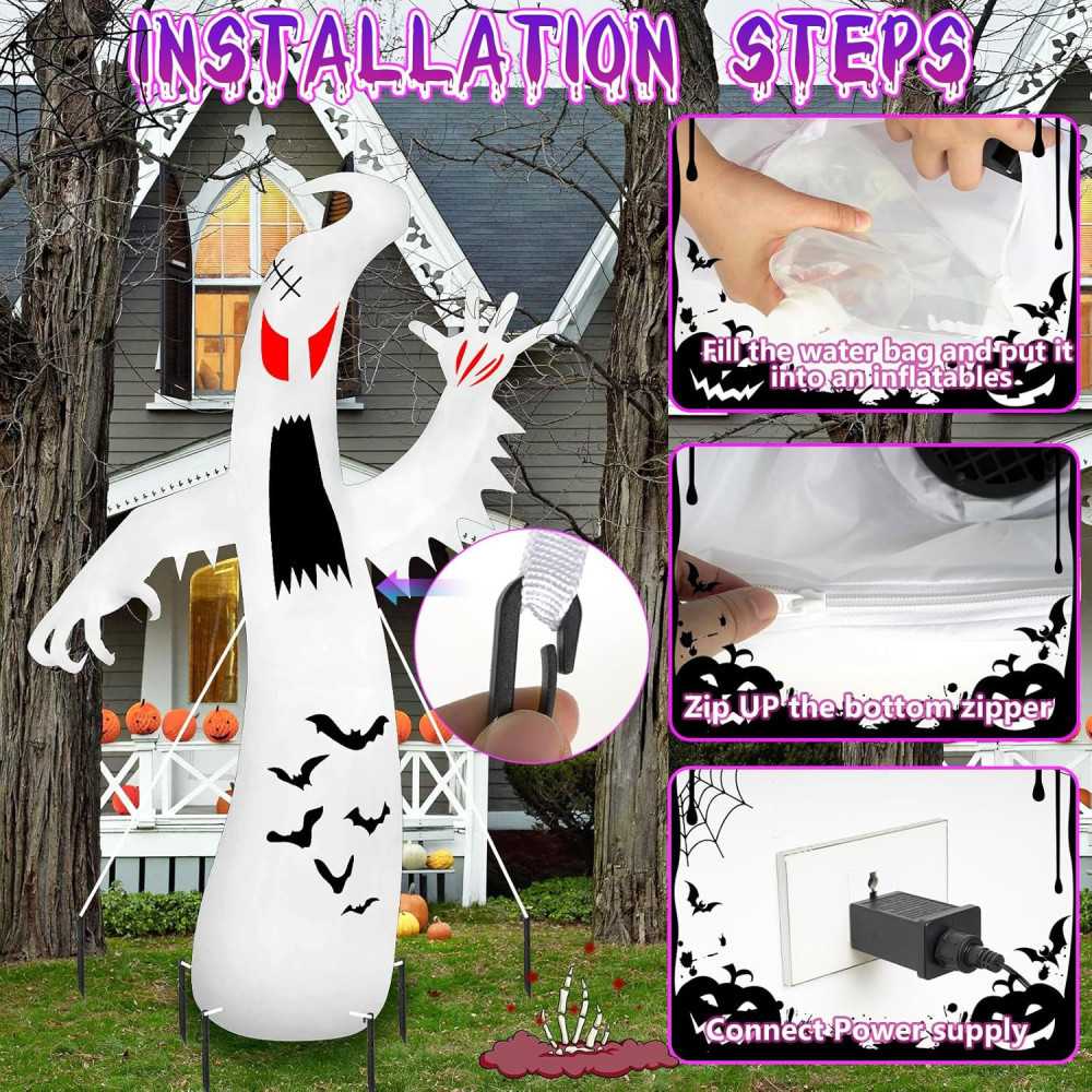 12 FT Giant Ghost Inflatable w/ Flashing Lights Halloween Decoration