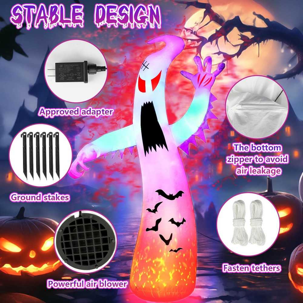 12 FT Giant Ghost Inflatable w/ Flashing Lights Halloween Decoration