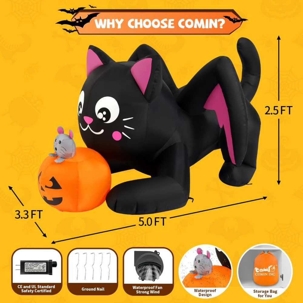 5 FT Inflatable Cat and Pumpkin Duo Inflatable Decoration